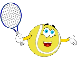 Animated Tennis Ball Character With Racket PNG Image