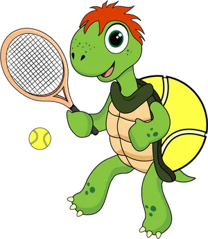 Animated Tennis Playing Turtle PNG Image