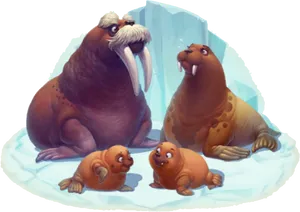 Animated Walrus Family Iceberg PNG Image