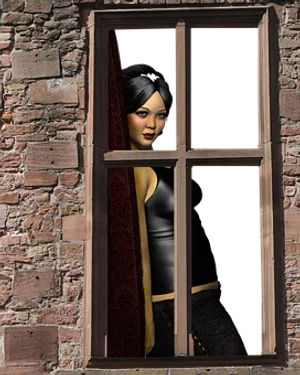 Animated Woman Looking Out Window PNG Image