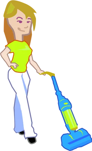 Animated Woman Vacuuming Cartoon PNG Image