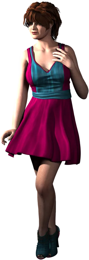 Animated Womanin Pink Dress PNG Image