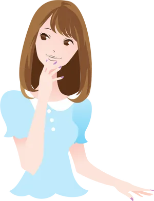 Animated Womanwith Bangsand Blue Dress PNG Image