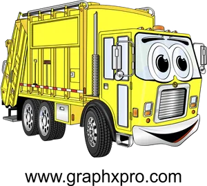 Animated Yellow Garbage Truck Cartoon PNG Image