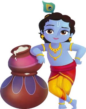 Animated Young Krishna With Pot PNG Image