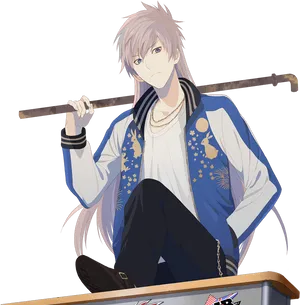 Anime Boy With Bat PNG Image