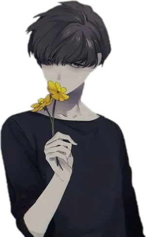 Anime Boy With Yellow Flower PNG Image