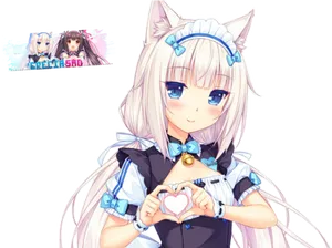 Anime Catgirl Heart Gesture PNG Image