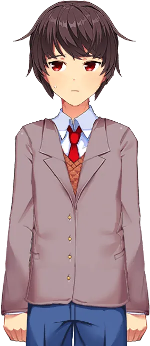 Anime Character Brown Hair School Uniform PNG Image