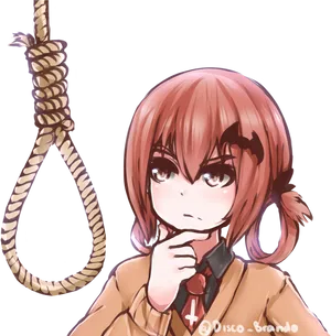 Anime Character Contemplating Noose PNG Image