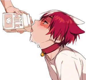 Anime Character Drinking Milk Cartoon PNG Image