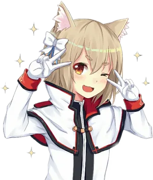 Anime Character Felix Cat Ears Peace Sign PNG Image