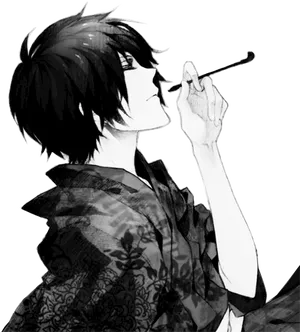 Anime Character Smokingin Monochrome PNG Image