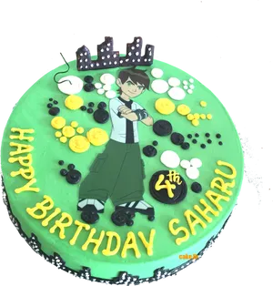 Anime Character Themed Birthday Cake PNG Image