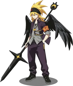 Anime Character With Wingsand Sword PNG Image