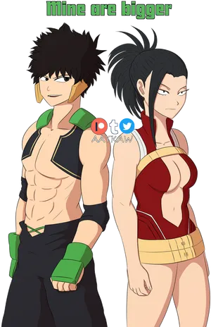 Anime Characters Showing Off Muscles_ Comparison PNG Image