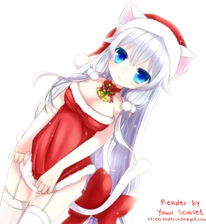 Anime Christmas Santa Girl PNG Image