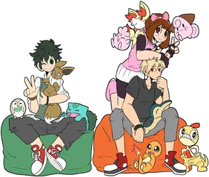 Anime Crossover Pokemon Trainers PNG Image