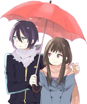 Anime Duo Sharing Umbrella PNG Image