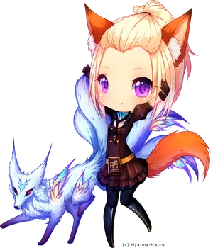 Anime Fox Girland White Fox Spirit PNG Image