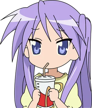 Anime Girl Drinking From Cup PNG Image