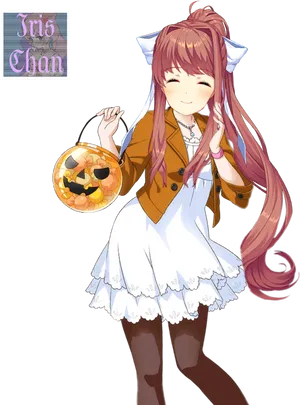 Anime Girl Halloween Celebration PNG Image