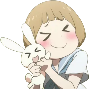 Anime Girl Hugging Bunny PNG Image