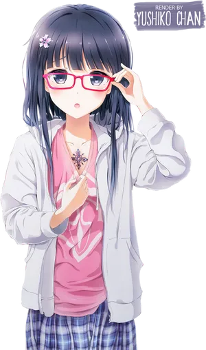 Anime Girl With Glassesand Flower Tattoo PNG Image