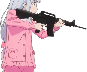 Anime Girl With Gun PNG Image