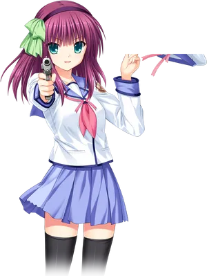 Anime Girl With Gunand Umbrella PNG Image