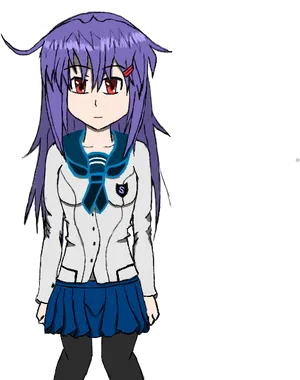 Anime Girl With Purple Hairand School Uniform PNG Image