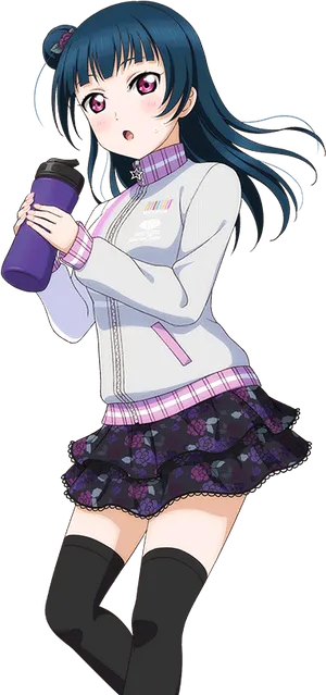 Anime Girl With Water Bottle PNG Image