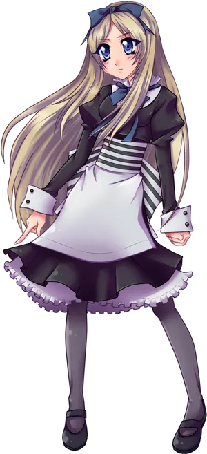 Anime Girlin Blackand White Dress PNG Image