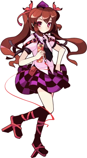 Anime Girlin Checkered Dress PNG Image