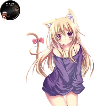 Anime Girlwith Cat Earsand Tail PNG Image