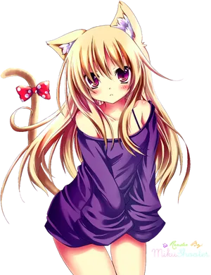 Anime Girlwith Cat Earsand Tail PNG Image