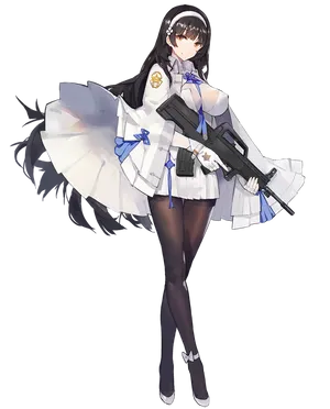 Anime Girlwith Gunin White Uniform PNG Image