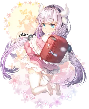 Anime Girlwith Hornsand Backpack PNG Image