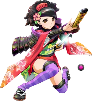 Anime Ninja Girl Action Pose PNG Image