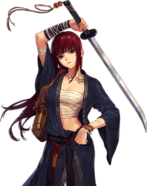 Anime Samurai Girlwith Sword PNG Image