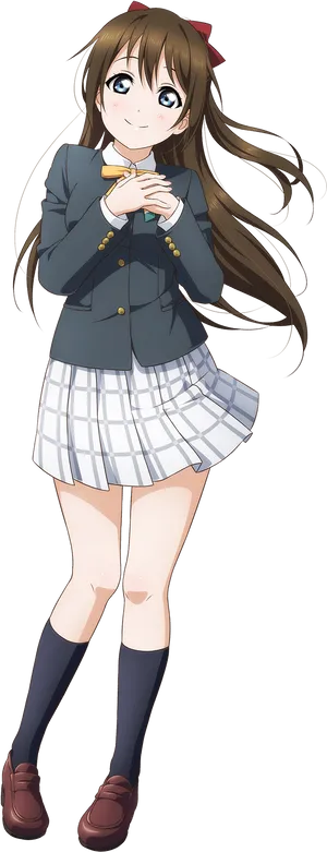 Anime Schoolgirl Smiling Pose PNG Image