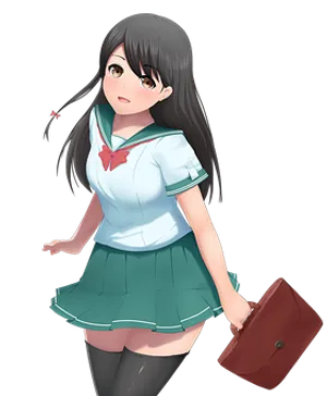 Anime Schoolgirl With Briefcase PNG Image