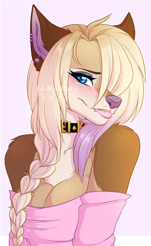 Anime Style Blushing Fox Girl PNG Image