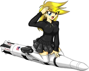 Anime Style Character Riding Missile PNG Image