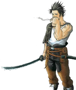 Anime Swordsman Smoking PNG Image