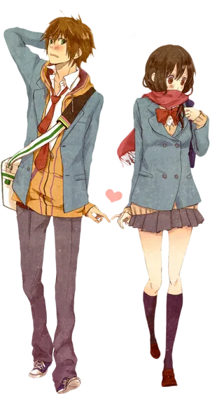 Anime Teen Couple Secret Love PNG Image