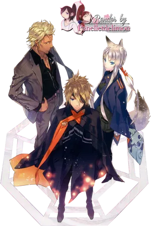 Anime Trio Fantasy Artwork PNG Image