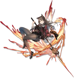 Anime Warrior Girlwith Swordand Flames PNG