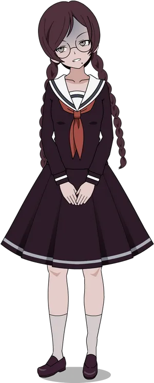 Annoyed Anime Girlin School Uniform PNG Image