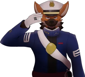 Anthropomorphic Fox Officer Saluting PNG Image